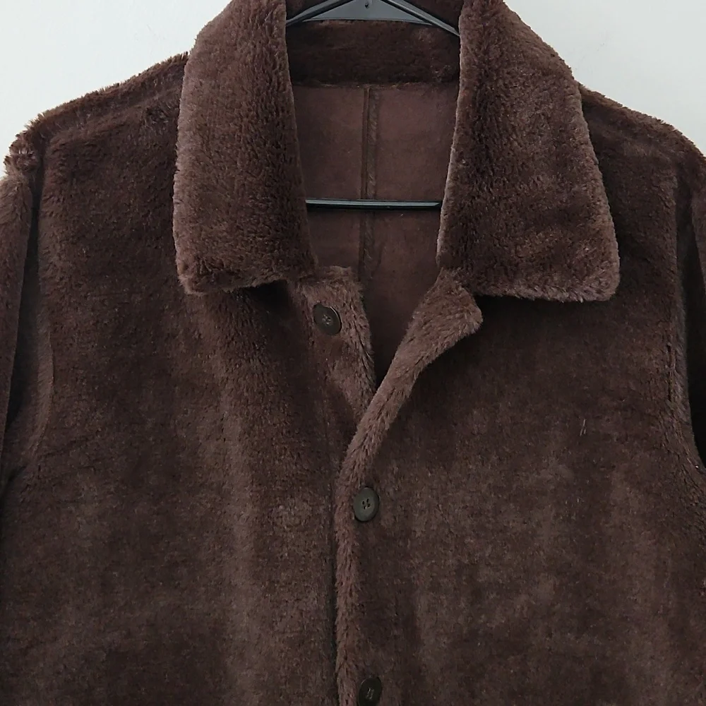 Chocolate brown‎ faux fur reversible coat